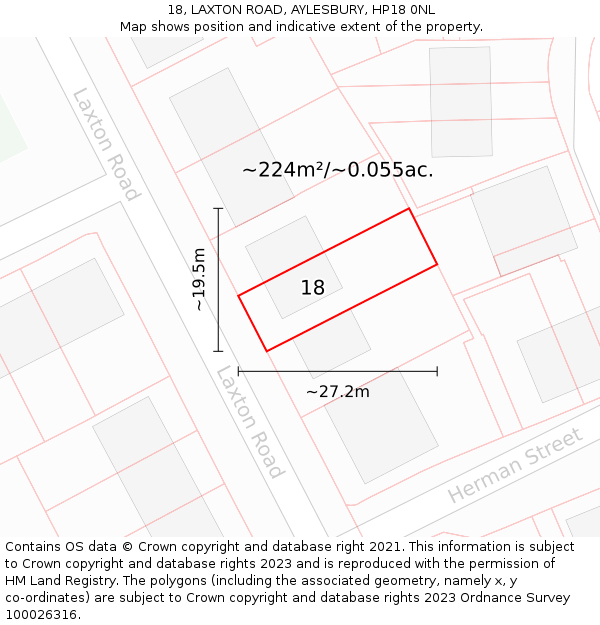 18, LAXTON ROAD, AYLESBURY, HP18 0NL: Plot and title map