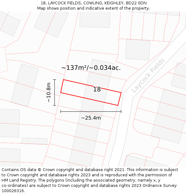 18, LAYCOCK FIELDS, COWLING, KEIGHLEY, BD22 0DN: Plot and title map