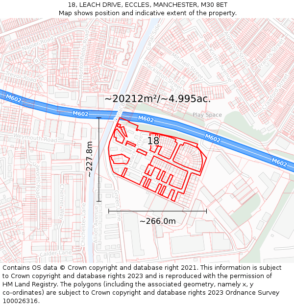 18, LEACH DRIVE, ECCLES, MANCHESTER, M30 8ET: Plot and title map