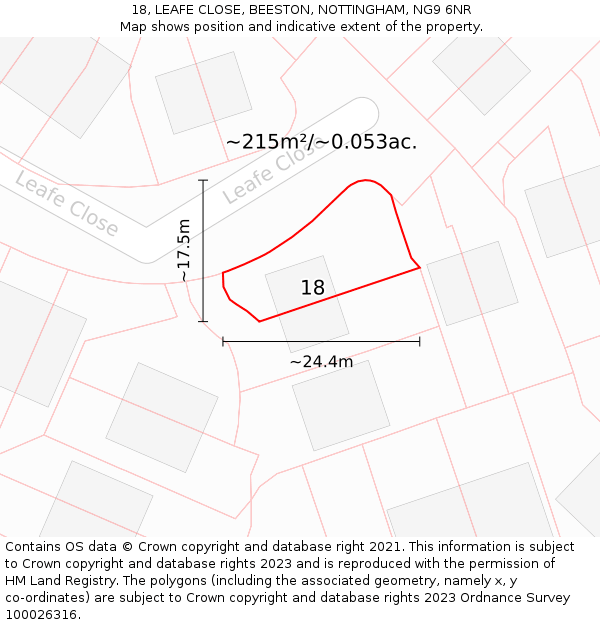 18, LEAFE CLOSE, BEESTON, NOTTINGHAM, NG9 6NR: Plot and title map