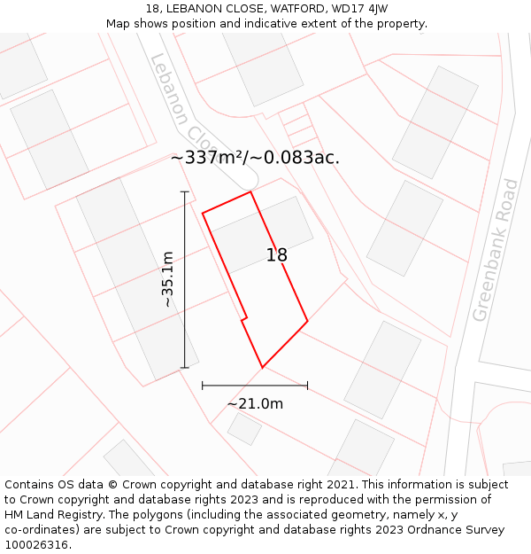 18, LEBANON CLOSE, WATFORD, WD17 4JW: Plot and title map