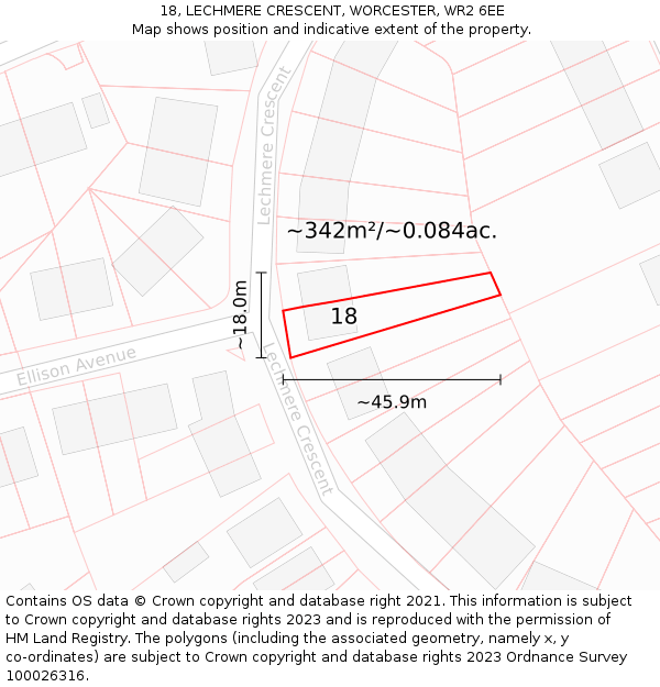 18, LECHMERE CRESCENT, WORCESTER, WR2 6EE: Plot and title map
