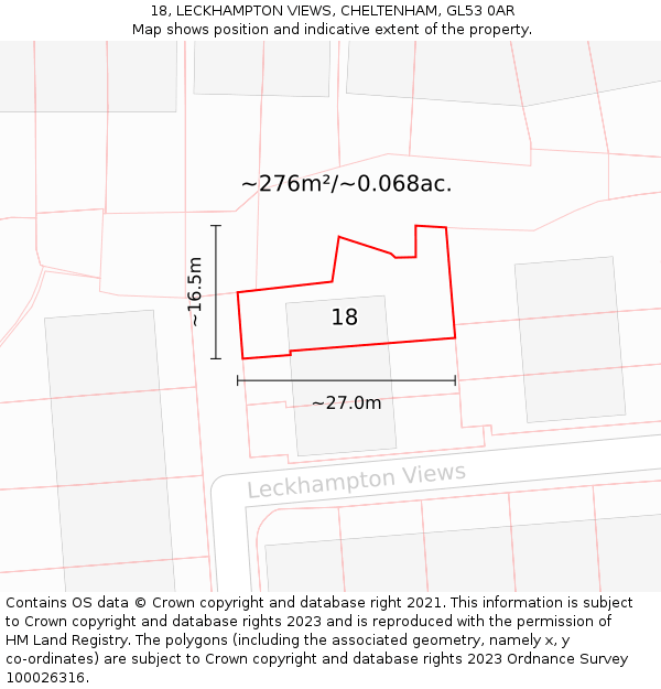 18, LECKHAMPTON VIEWS, CHELTENHAM, GL53 0AR: Plot and title map