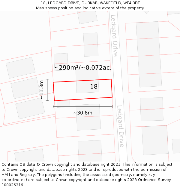 18, LEDGARD DRIVE, DURKAR, WAKEFIELD, WF4 3BT: Plot and title map