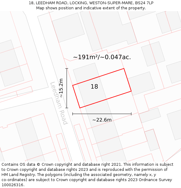 18, LEEDHAM ROAD, LOCKING, WESTON-SUPER-MARE, BS24 7LP: Plot and title map