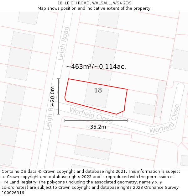 18, LEIGH ROAD, WALSALL, WS4 2DS: Plot and title map