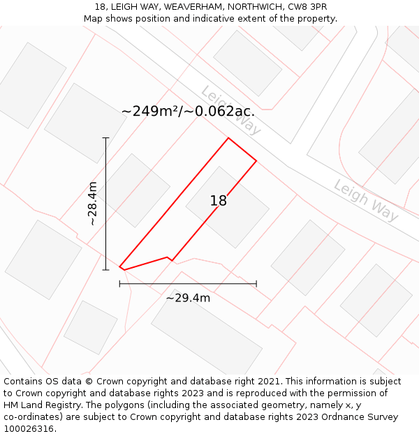 18, LEIGH WAY, WEAVERHAM, NORTHWICH, CW8 3PR: Plot and title map