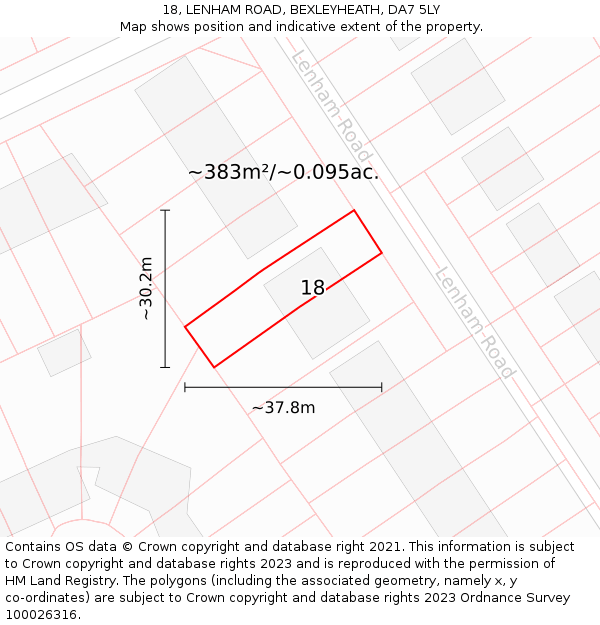 18, LENHAM ROAD, BEXLEYHEATH, DA7 5LY: Plot and title map