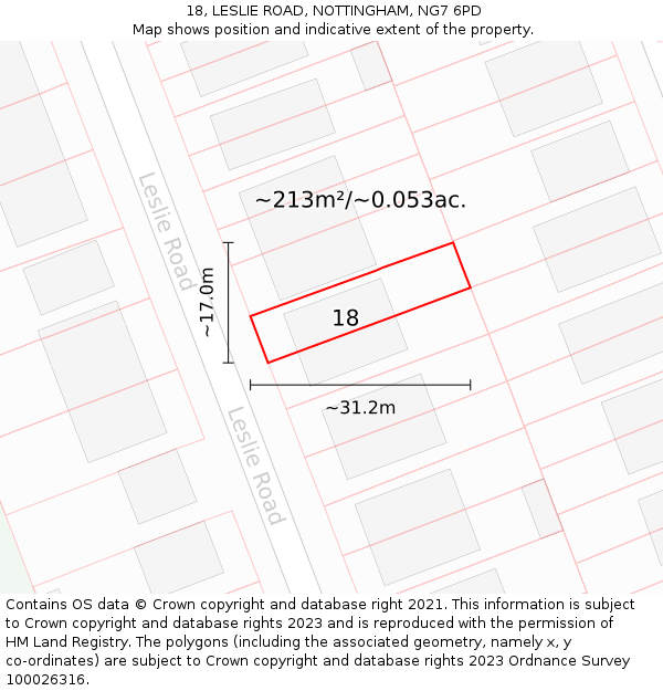 18, LESLIE ROAD, NOTTINGHAM, NG7 6PD: Plot and title map