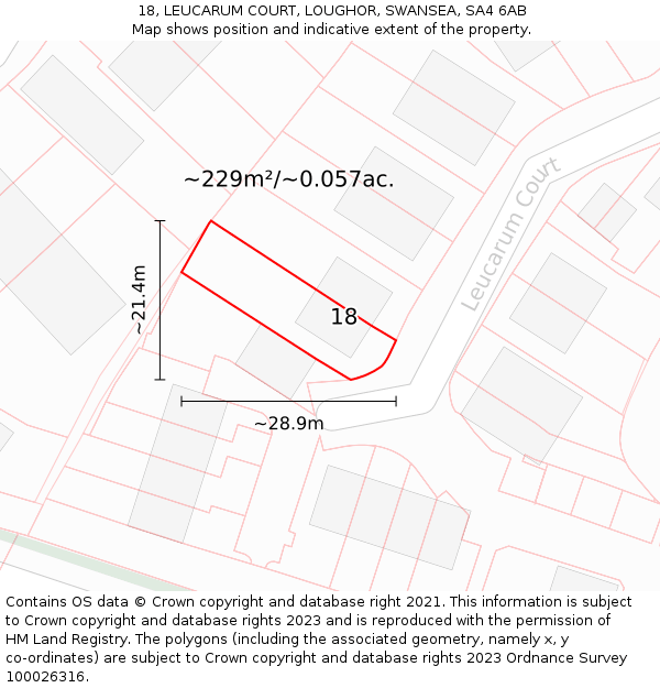 18, LEUCARUM COURT, LOUGHOR, SWANSEA, SA4 6AB: Plot and title map