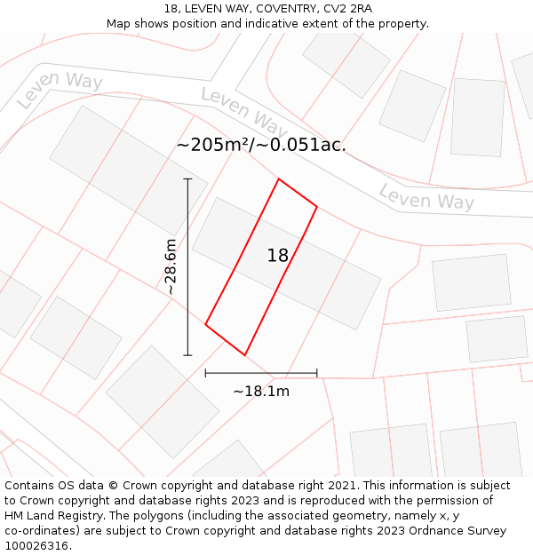18, LEVEN WAY, COVENTRY, CV2 2RA: Plot and title map