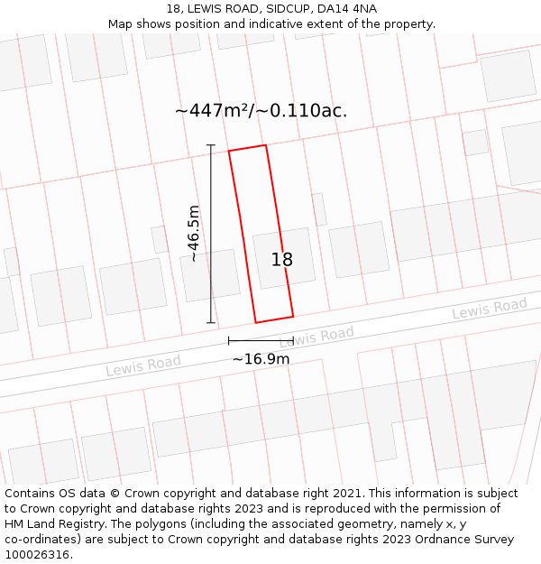 18, LEWIS ROAD, SIDCUP, DA14 4NA: Plot and title map