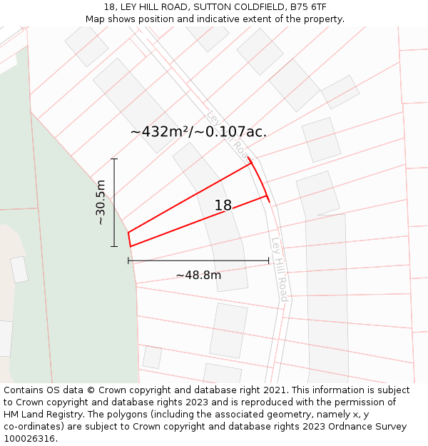 18, LEY HILL ROAD, SUTTON COLDFIELD, B75 6TF: Plot and title map