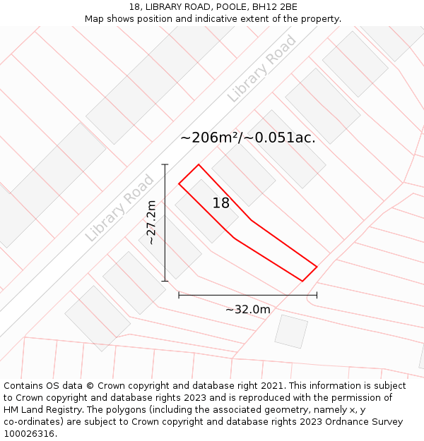 18, LIBRARY ROAD, POOLE, BH12 2BE: Plot and title map