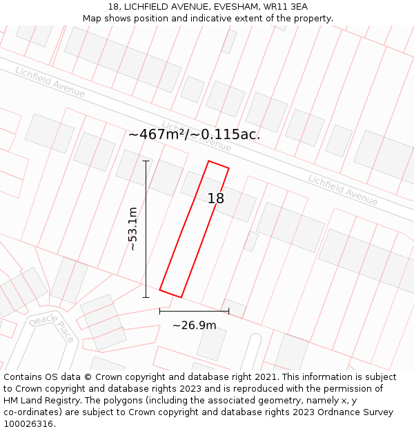 18, LICHFIELD AVENUE, EVESHAM, WR11 3EA: Plot and title map
