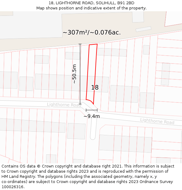 18, LIGHTHORNE ROAD, SOLIHULL, B91 2BD: Plot and title map