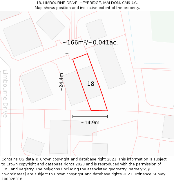 18, LIMBOURNE DRIVE, HEYBRIDGE, MALDON, CM9 4YU: Plot and title map
