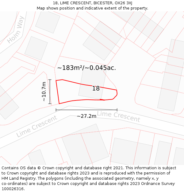 18, LIME CRESCENT, BICESTER, OX26 3XJ: Plot and title map