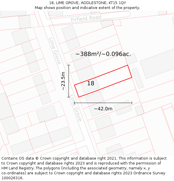 18, LIME GROVE, ADDLESTONE, KT15 1QY: Plot and title map