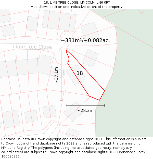 18, LIME TREE CLOSE, LINCOLN, LN6 0RT: Plot and title map