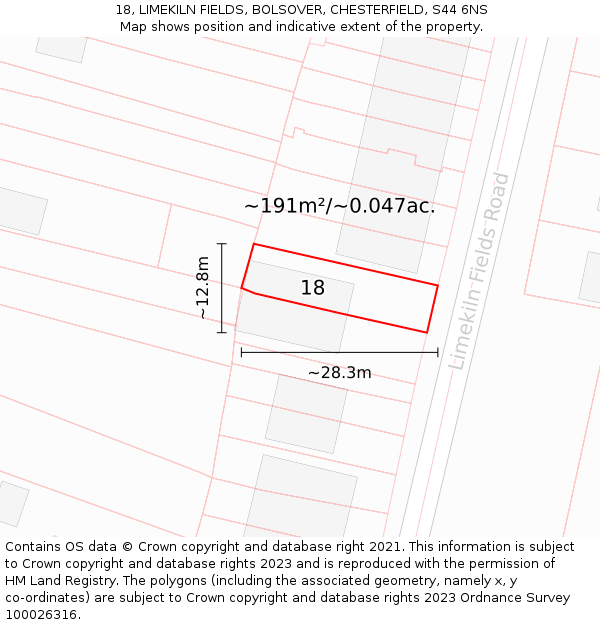 18, LIMEKILN FIELDS, BOLSOVER, CHESTERFIELD, S44 6NS: Plot and title map