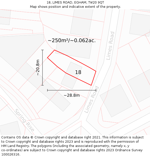 18, LIMES ROAD, EGHAM, TW20 9QT: Plot and title map
