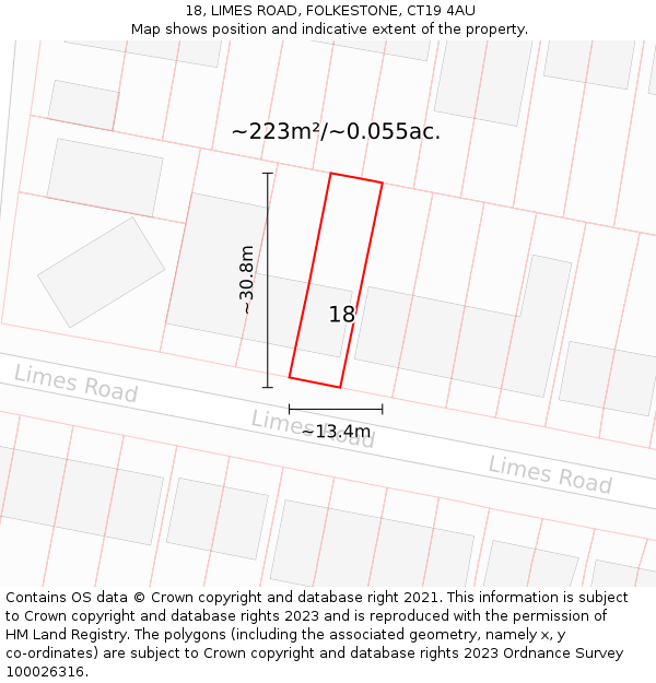 18, LIMES ROAD, FOLKESTONE, CT19 4AU: Plot and title map