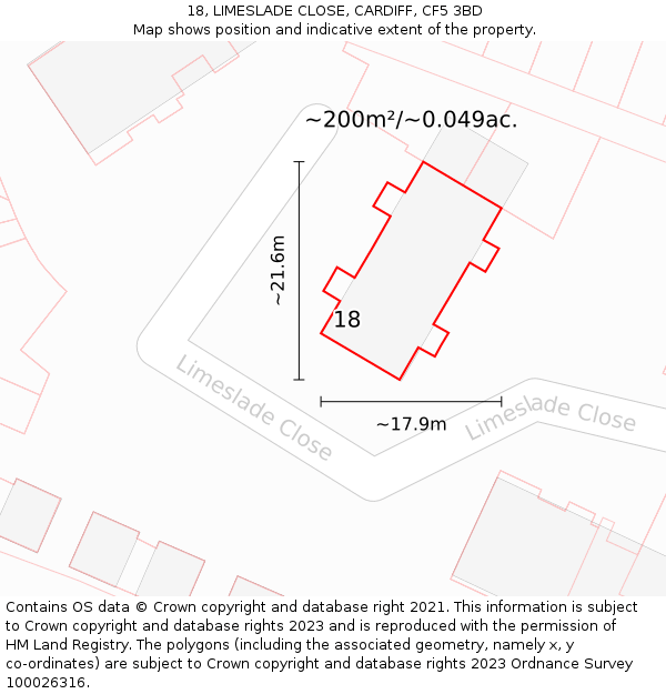 18, LIMESLADE CLOSE, CARDIFF, CF5 3BD: Plot and title map