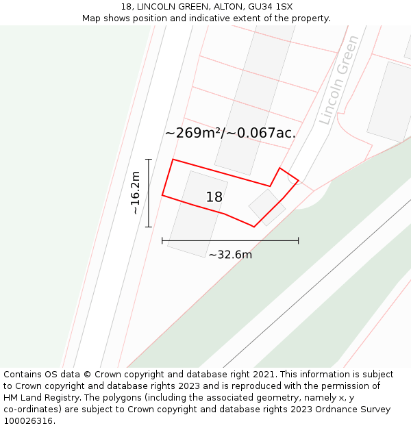 18, LINCOLN GREEN, ALTON, GU34 1SX: Plot and title map