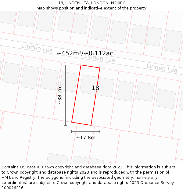 18, LINDEN LEA, LONDON, N2 0RG: Plot and title map