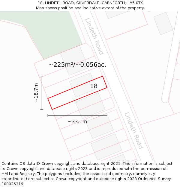 18, LINDETH ROAD, SILVERDALE, CARNFORTH, LA5 0TX: Plot and title map