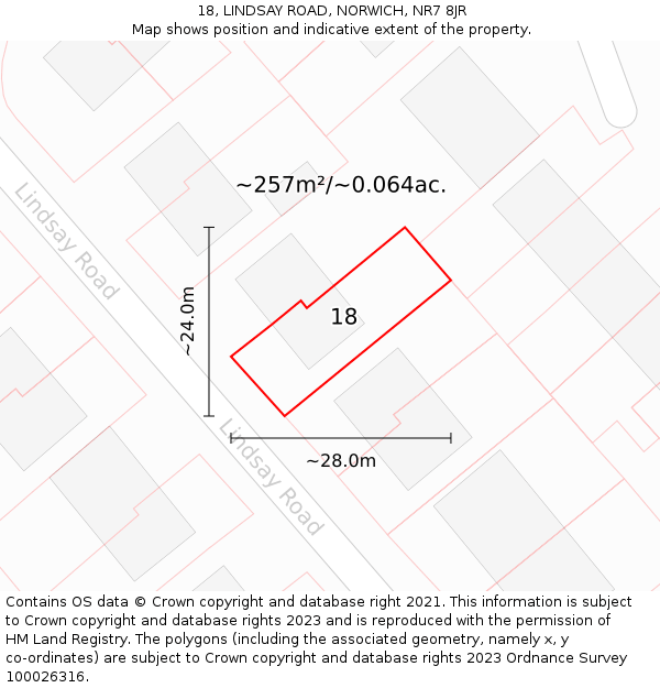 18, LINDSAY ROAD, NORWICH, NR7 8JR: Plot and title map