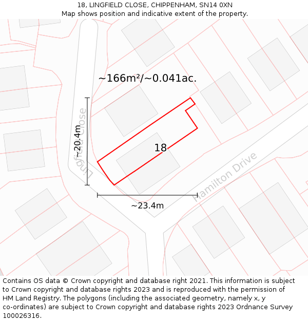 18, LINGFIELD CLOSE, CHIPPENHAM, SN14 0XN: Plot and title map