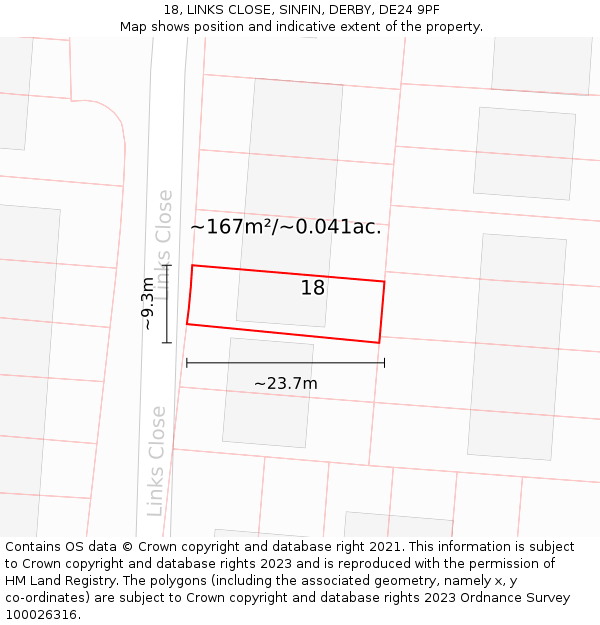 18, LINKS CLOSE, SINFIN, DERBY, DE24 9PF: Plot and title map
