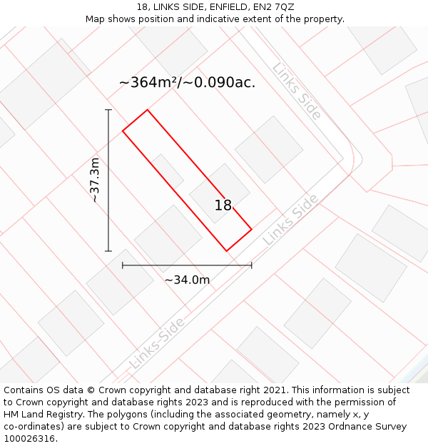 18, LINKS SIDE, ENFIELD, EN2 7QZ: Plot and title map