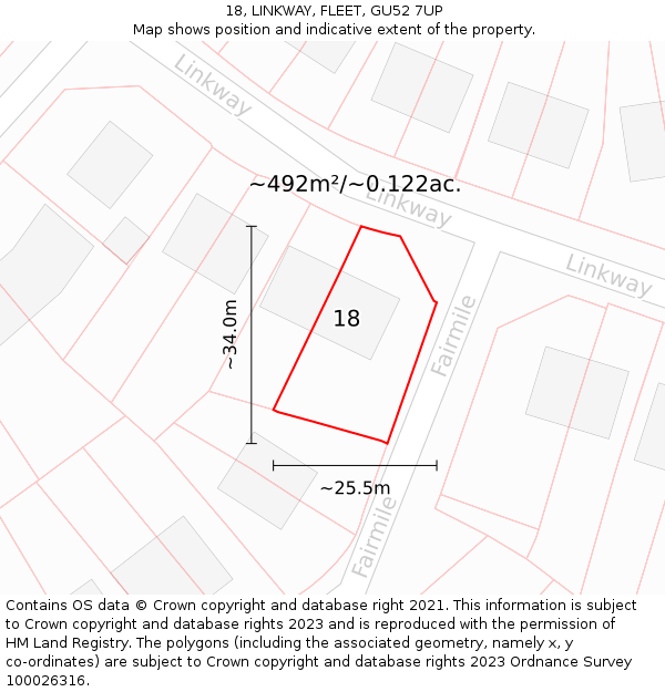 18, LINKWAY, FLEET, GU52 7UP: Plot and title map