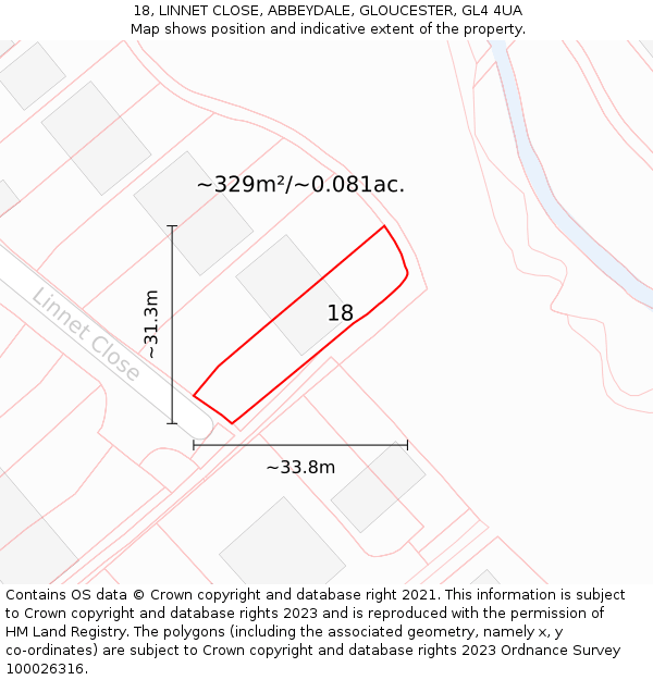 18, LINNET CLOSE, ABBEYDALE, GLOUCESTER, GL4 4UA: Plot and title map