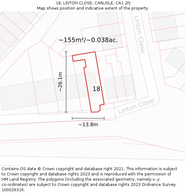 18, LINTON CLOSE, CARLISLE, CA1 2FJ: Plot and title map