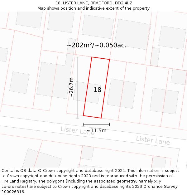 18, LISTER LANE, BRADFORD, BD2 4LZ: Plot and title map