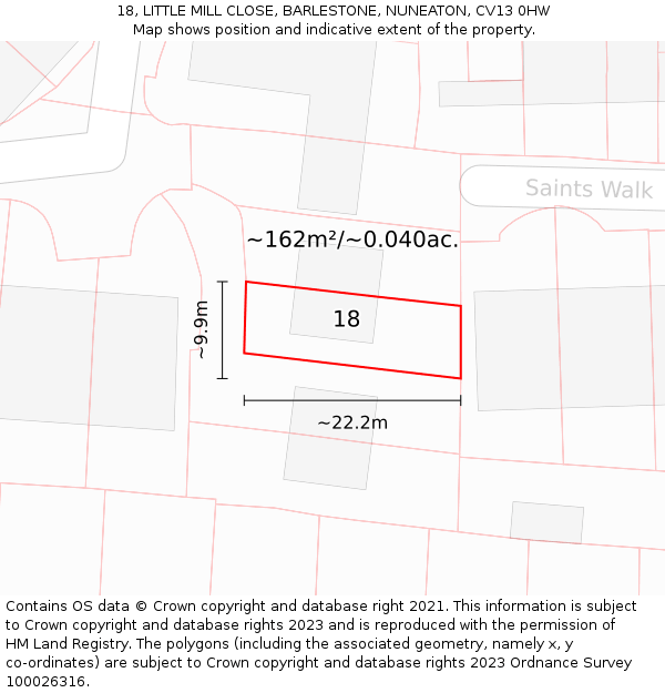 18, LITTLE MILL CLOSE, BARLESTONE, NUNEATON, CV13 0HW: Plot and title map