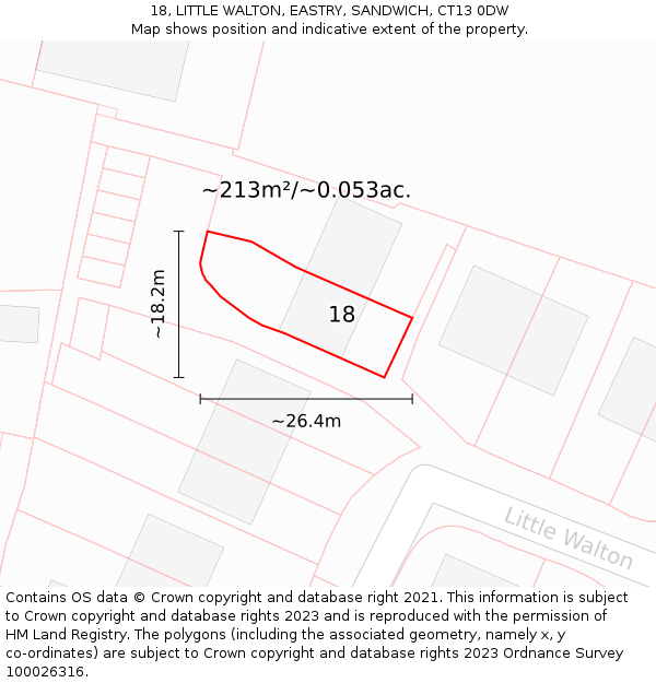 18, LITTLE WALTON, EASTRY, SANDWICH, CT13 0DW: Plot and title map