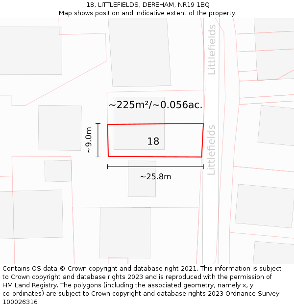 18, LITTLEFIELDS, DEREHAM, NR19 1BQ: Plot and title map