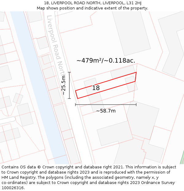 18, LIVERPOOL ROAD NORTH, LIVERPOOL, L31 2HJ: Plot and title map