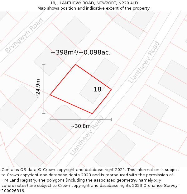 18, LLANTHEWY ROAD, NEWPORT, NP20 4LD: Plot and title map