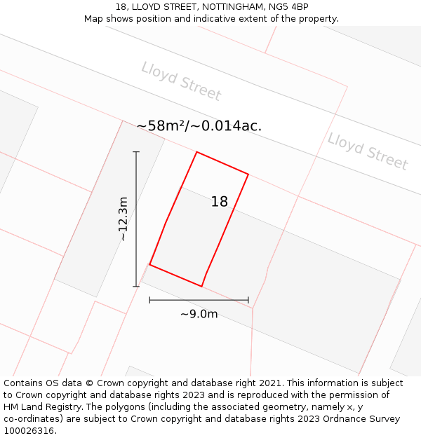 18, LLOYD STREET, NOTTINGHAM, NG5 4BP: Plot and title map