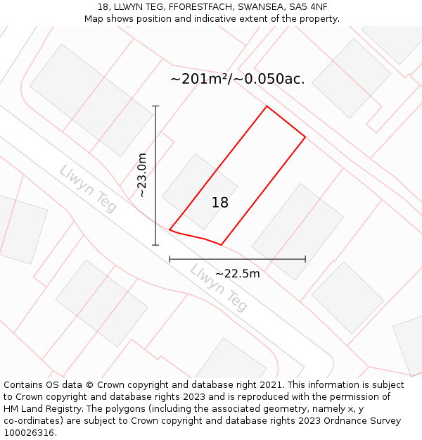 18, LLWYN TEG, FFORESTFACH, SWANSEA, SA5 4NF: Plot and title map