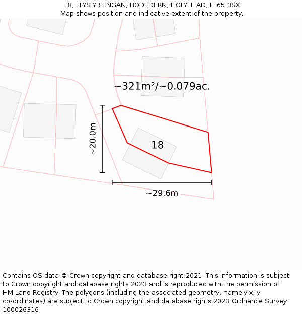 18, LLYS YR ENGAN, BODEDERN, HOLYHEAD, LL65 3SX: Plot and title map