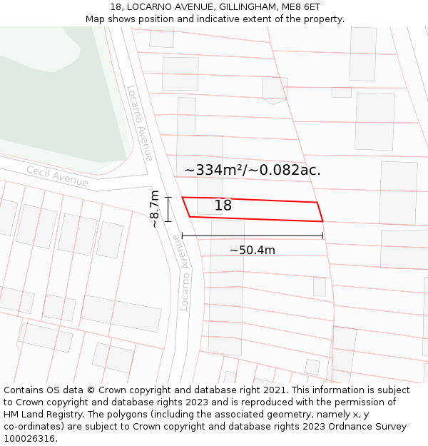 18, LOCARNO AVENUE, GILLINGHAM, ME8 6ET: Plot and title map