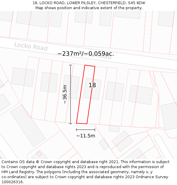 18, LOCKO ROAD, LOWER PILSLEY, CHESTERFIELD, S45 8DW: Plot and title map
