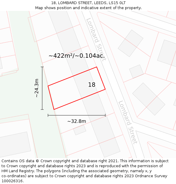 18, LOMBARD STREET, LEEDS, LS15 0LT: Plot and title map